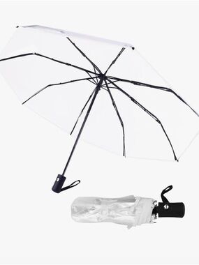 Clear Compact Travel Umbrella - Black Frame, Transparent Canopy